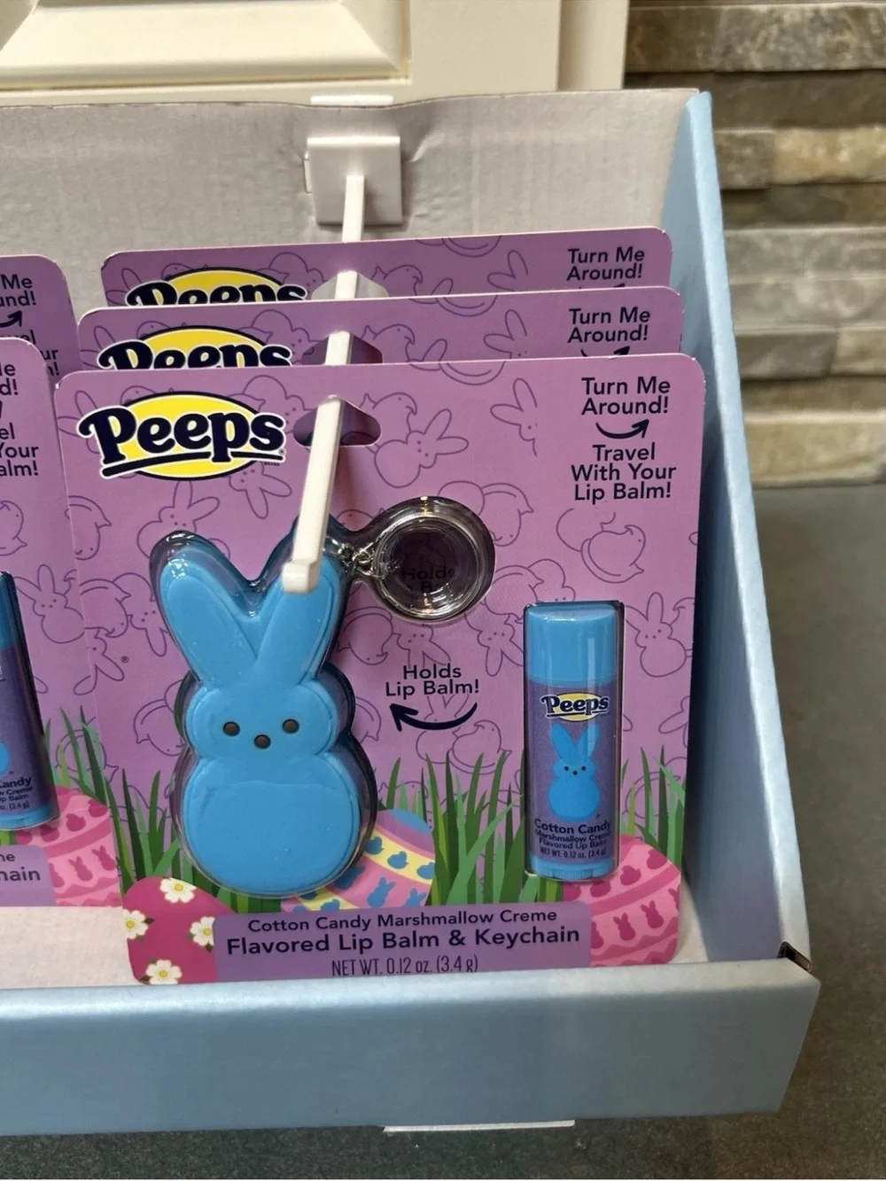 Set of 5 Peeps Cotton Candy Marshmallow Creme Lip Balm Keychains with Display